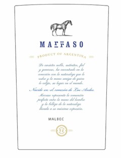 MARRASO PRODUCT OF ARGENTINA NACIDO EN EL CORAZÓN DE LOS ANDES MALBEC