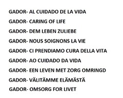 GADOR- AL CUIDADO DE LA VIDA; CARING OF LIFE; DEM LEBEN ZULIEBE; NOUS SOIGNONS LA VIE; CI PRENDIAMO CURA DELLA VITA; AO CUIDADO DA VIDA; EEN LEVEN MET ZORG OMRINGD; VÄLITÄMME ELÄMÄSTÄ; OMSORG FOR LIVET