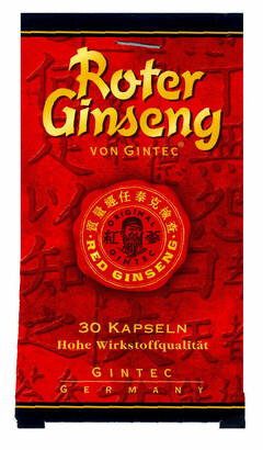 Roter Ginseng VON GINTEC ORIGINAL GINTEC RED GINSENG 30 KAPSELN Hohe Wirkstoffqualität GINTEC GERMANY