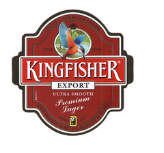 KINGFISHER EXPORT ULTRA SMOOTH Premium Lager SINCE 1857 THE FINEST MALTED BARLEY & HOPS INDIA'S PREMIUM LAGER SERVE COOL