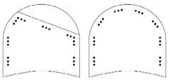 The mark consists of the arrangement of nail heads in groups of three on the underside of a shoe heel around a part of the perimeter thereof.