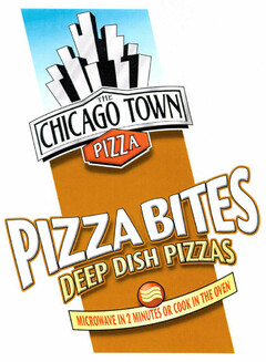 THE CHICAGO TOWN PIZZA PIZZA BITES DEEP DISH PIZZAS MICROWAVE IN 2 MINUTES OR COOK IN THE OVEN