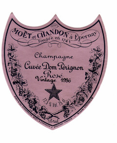 MOËT et CHANDON à Epernay Fondée en 1743 Champagne Cuvée Dom Pérignon Rosé Vintage 1986 12,5% Vol 75 cl Brut
