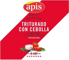 APIS DESDE 1929 PRODUCTO DE ESPAÑA TRITURADO CON CEBOLLA EL BUEN TOMATE DEL VALLE DEL GUADIANA 100 % NATURAL CALIDAD SUPERIOR