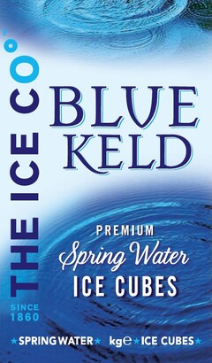 BLUE KELD, PREMIUM Spring Water ICE CUBES, THE ICE CO, SINCE 1860, SPRING WATER, kge, ICE CUBES
