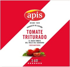 APIS DESDE 1929 PRODUCTO DE ESPAÑA TOMATE TRITURADO EL BUEN TOMATE DEL VALLE DEL GUADIANA 100 % NATURAL CALIDAD SUPERIOR