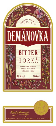 ORIGINAL TASTE OF SLOVAKIA
DEMÄNOVKA BITTER HORKÁ
VÝNIMOČNÝ PÔŽITOK Z BYLÍN A PRAVÉHO VČELIEHO MEDU