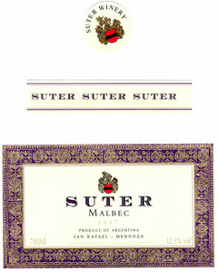 SUTER WINERY SUTER SUTER SUTER SUTER MALBEC 1997 PRODUCE OF ARGENTINA SAN RAFAEL-MENDOZA 750Ml 12.1%vol