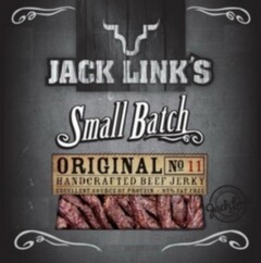 JACK LINK'S SMALL BATCH ORIGINAL NO 11 HADCRAFTED BEEF JERKY EXCELLENT SOURCE OF PROTEIN 97% FAT FREE JACK LINK FAMILY QUALITY GURANTEE SINCE 1885
