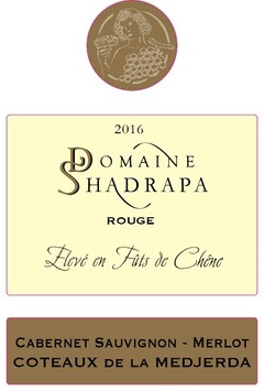 DOMAINE SHADRAPA ROUGE COTEAUX DE LA MEDJERDA 2016 Elevé en Fûts de Chêne CABERNET SAUVIGNON - MERLOT