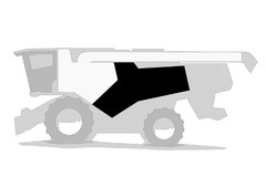 Die Marke ist eine Positionsmarke und besteht aus einem stilisierten „Y“ das auf beiden seitlichen Außenkonturen der der Fahrzeugkabine in Mähdrescherlängsrichtung nachgeordneten Verkleidung positioniert ist. Das „Y“ ist so auf einer Außenkontur des Fahrzeugs positioniert, dass sich sein langer Schenkel in Fahrzeuglängsrichtung von der Position der Fahrzeugkabine weg erstreckt und die kurzen Schenkel den langen Schenkel auf der kabinenzugewandten Seite so begrenzen, dass ein kurzer Schenkel des „Y“ in vertikaler Richtung nach oben und der weitere Schenkel des „Y“ in vertikaler Richtung nach unten gerichtet ist und wobei der lange Schenkel breiter als die kurzen Schenkel ist. Die sich treffenden Begrenzungslinien benachbarter Schenkel spannen jeweils einen stumpfen Winkel auf.