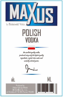 MAXUS by PADEREWSKI VODKA POLISH VODKA