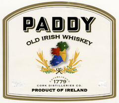 PADDY OLD IRISH WHISKEY ESTABLISHED 1779 CORK DISTILLERIES CO. PRODUCT OF IRELAND