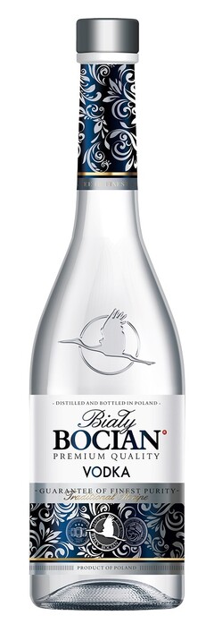 Biały BOCIAN – DISTILLED AND BOTTLED IN POLAND – PREMIUM QUALITY VODKA GUARANTEE OF FINEST PURITY – Traditional Recipe MADE IN POLAND BIAŁY BOCIAN PRODUCT OF POLAND