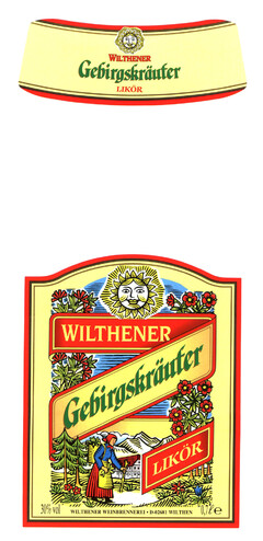 WILTHENER Gebirgskräuter LIKÖR WILTHENER Gebirgskräuter LIKÖR 30% vol WILTHENER WEINBRENNEREI . D-02681 WILTHEN 0,7l e