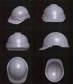 A three dimensional shape, being a helmet, characterised by a configuration of features as illustrated in the accompanying pictures which show the helmet from 6 different views; pictures A to F show front (perspective), front, rear, side, top and underside views of the trademark respectively.