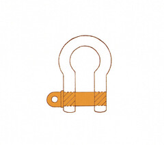 Schutz wird beansprucht für Schäkel mit einem orangefarbenen Bolzen, insbesondere RAL 2008; sonstige in der bildlichen Darstellung erkennbare Formgebungen und/oder Gestaltungsmerkmale des Schäkels sind nicht Bestandteil dieser Marke.