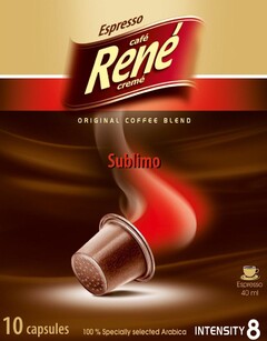 Espresso café René cremé original coffee blend Sublimo 10 capsules 100% Specially selected Arabica Espresso 40ml intensity 8