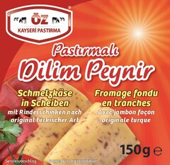 Öz Kayseri Pastirmali Dilim Peynir Schmelzkäse in Scheiben mit Rinderschinken nach original türkischer Art Fromage fondu en tranches Avec fromage façon originale turque 150 g