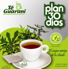 TÉ GUARANÍ PLAN 30 DÍAS 100% NATURAL 
Cassia angustifolia Pneumus Boldus
EL MEJOR AMIGO DE TU SILUETA
contiene 60 saquitos de 3 gramos cada uno USO ORAL
Laboratorio y Herboristeria SANTA MARGARITA