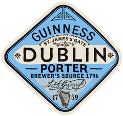 GUINNESS ST. JAMES'S GATE DUBLIN PORTER BREWER'S SOURCE 1796 ARTH GUINNESS 1759