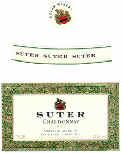 SUTER WINERY SUTER SUTER SUTER SUTER CHARDONNAY 1997 PRODUCE OF ARGENTINA SAN RAFAEL-MENDOZA