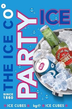 PARTY ICE, THE ICE CO, SINCE 1860, ICE CUBES, DROP THE BAG TO SEPARATE CUBES, kge