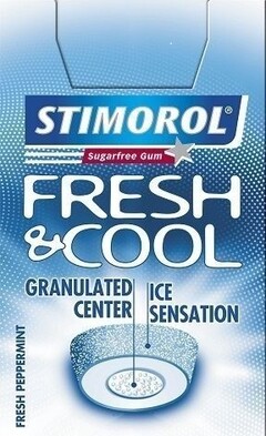 STIMOROL Sugarfree Gum FRESH&COOL GRANULATED CENTER ICE SENSATION FRESH PEPPERMINT