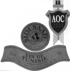 SIDI SAAD DE TUNISIE AOC 2001 VIN DE TUNISIE