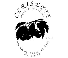 CERISETTE Liqueur de cerises Blackmint, Kübler et Wyss Môtiers-NE