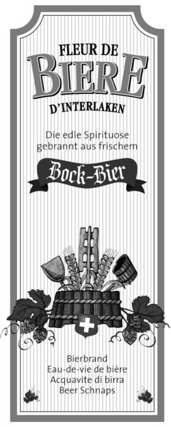 FLEUR DE BIERE D'INTERLAKEN Die edle Spirituose gebrannt aus frischem Bock-Bier Bierbrand Eau-de-vie de bière Acquavite di birra Beer Schnaps