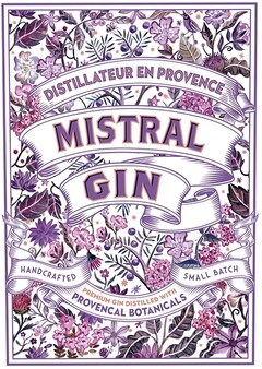 DISTILLATEUR EN PROVENCE MISTRAL GIN HANDCRAFTED PREMIUM GIN DISTILLED WITH PROVENCAL BOTANICALS SMALL BATCH