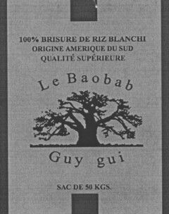 100% BRISURE DE RIZ BLANCHI ORIGINE AMERIQUE DU SUD QUALITÉ SUPÉRIEURE Le Baobab Guy gui SAC DE 50 KGS