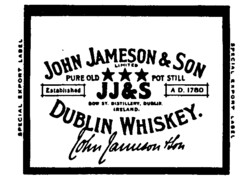 JOHN JAMESON & SON JJ&S DUBLIN WHISKEY.