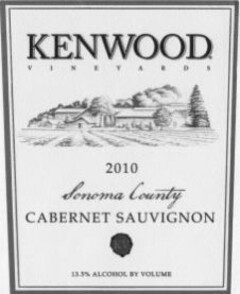 KENWOOD VINEYARDS 2010 Lonoma County CABERNET SAUVIGNON KV 13.5% ALCOHOL BY VOLUME