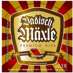 Badisch Mäxle PREMIUM BIER Nach dem deutschen Reinheitsgebot von 1516 gebraut