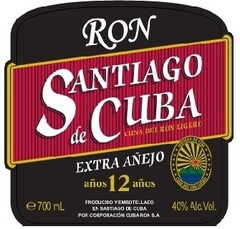 RON SANTIAGO de CUBA CUNA DEL RON LIGERO EXTRA AÑEJO años 12 años