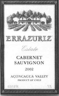 ERRAZURIZ Estate CABERNET SAUVIGNON 2002 ACONCAGUA VALLEY PRODUCT OF CHILE