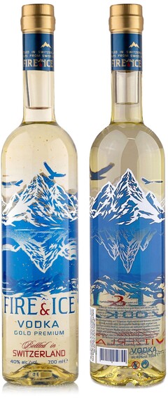 FIRE & ICE VODKA GOLD PREMIUM Bottled in SWITZERLAND 40% alc./vol. 700 ml