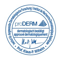 proDERM dermatologisch bestätigt approuvé dermatologiquement Institut für Angewandte Dermatologische Forschung | Institut de Recherche Dermatologique Appliquée Prof. Klaus-P. Wilhelm