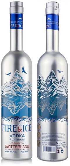 FIRE & ICE VODKA PLATINUM Bottled in SWITZERLAND FROM ALPINE WATER 40% alc./vol. 700ml