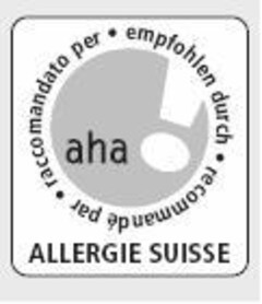 aha raccomandato per empfohlen durch recommandé par ALLERGIE SUISSE