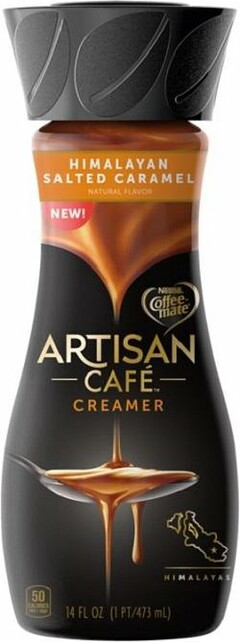 HIMALAYAN SALTED CARAMEL NATURAL FLAVOR NESTLÉ COFFEE- MATE ARTISAN CAFÉ CREAMER HIMALAYAS 50 CALORIES 14 FL OZ (1 PT/473 ML)