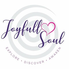 THE WORDS JOYFULL SOUL, A PINK HEART, AGREY SPIRAL, THE WORDS EXPLORE, DISCOVER, AWAKEN WITH DOTS BETWEEN THE WORDS