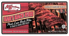 AUNT BESSIE'S EST. 1958 FINEST QUALITY MEATS BABY BACK RIBS PORK LOIN BACK RIBS IN SWEET & SMOKY BBQ SAUCE NATURALLY HARDWOOD SMOKED