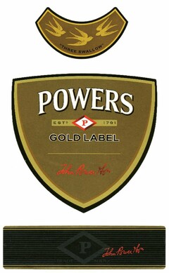 "THREE SWALLOW" POWERS EST P 1791 GOLD LABEL JOHN POWER & SON P JOHN POWER & SON TRADEMARK