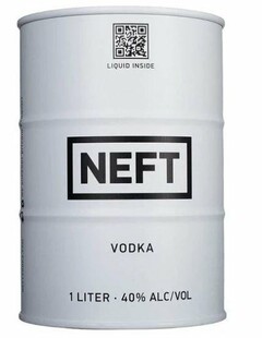 LIQUID INSIDE NEFT VODKA 1 LITER 40% ALC/VOL