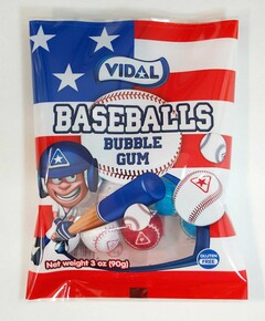 VIDAL BASEBALLS BUBBLE GUM NET WEIGHT 3OZ (90G) GLUTEN FREE