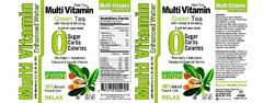 DRINK YOUR MULTI VITAMIN GREEN TEA WITH HONEY AND GINSENG A GIFT FOR YOUR BODY 0 SUGAR CARBS CALORIES ELECTROLYTES + ANTIOXIDANTS POTASSIUM & ESSENTIAL VITAMINS FOR A HEALTHY LIFESTYLE 100% NATURAL FLAVOR & COLOR RELAX MULTI VITAMIN WITH VITAMINS A, C, E, B3, B5, B6, B12 ENHANCED WATER