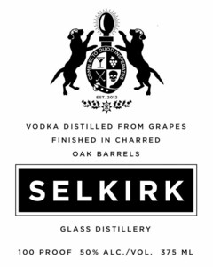 COMPLECTO QUOD INSPERATUS, EST. 2012, VODKA DISTILLED FROM GRAPES FINISHED IN CHARRED OAK BARRELS, SELKIRK, GLASS DISTILLERY 100% PROOF 50% ALC./VOL. 375 ML